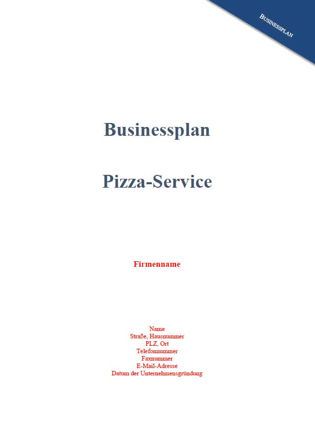 Businessplan Vorlage Existenzgründung Pizzaservice inkl Beispiel 